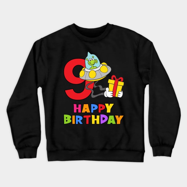 9th Birthday Party 9 Year Old Nine Years Crewneck Sweatshirt by KidsBirthdayPartyShirts